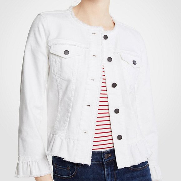 white ruffle denim jacket